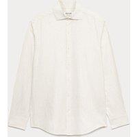 JAEGER Regular Fit Luxury Linen Cotton Striped Shirt Neutral Brown