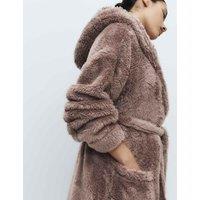 M&S Fleece Hooded Dressing Gown Taupe
