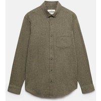 M&S Pure Cotton Flannel Shirt Khaki Mix