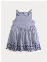 M&S Pure Cotton Embroidered Gingham Dress (0-5 Yrs) Navy