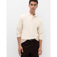 M&S Cotton Blend Ribbed Long Sleeve Polo Shirt Ecru