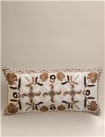 M&S Pure Cotton Embroidered Floral Cushion Natural Mix