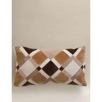 M&S Velvet Geometric Patchwork Bolster Cushion Natural Mix