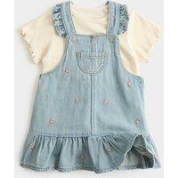 M&S 2 Piece Denim Embroidered Pinny Outfit (0-5 Yrs) Denim Mix