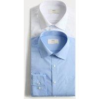 M&S 2 Pack Slim Fit Easy Iron Cotton Blend Shirts White/Med Blue