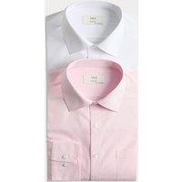 M&S 2 Pack Slim Fit Easy Iron Cotton Blend Shirts White Mix
