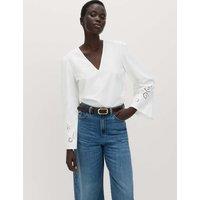 M&S Pure Cotton Cutwork Detail Blouse Soft White