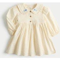 M&S Pure Cotton Embroidered Sailor Collar Dress (0-5 Yrs) Cream Mix