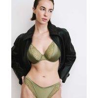 Rosie Silk & Lace Wired Plunge Bra (F-H) Olive