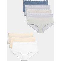 M&S 7 Pack Cotton Rich High Rise Knicker Shorts Light Cream