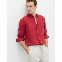 M&S Pure Linen Garment Dye Shirt Medium Red