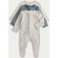 M&S 3 Pack Cotton Rich Sleepsuits (0-3 Yrs) Light Natural