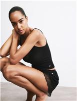 Ribbed Lace Trim Pyjama Shorts with Wool