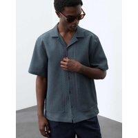 Autograph Geometric Jacquard Short Sleeve Shirt Navy Mix