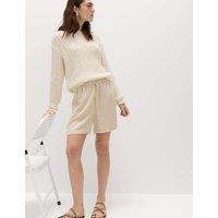M&S Pull On High Waisted Shorts with Linen Beige