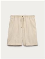 M&S Pull On High Waisted Shorts with Linen Beige