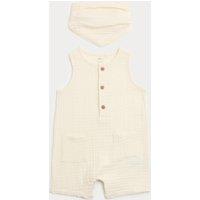 M&S Pure Cotton Romper with Bib (0-3 Yrs) Ecru