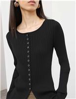 Autograph Ribbed Crew Neck Cardigan Royal Blue