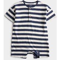 M&S Pure Cotton Jersey Striped Romper (0-3 Yrs) Navy