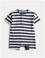 M&S Pure Cotton Jersey Striped Romper (0-3 Yrs) Navy