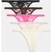M&S 5 Pack Lace Tanga Thong Pink Mix