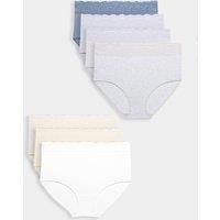 M&S 7 Pack Cotton Rich Lace Waist Full Briefs Light Cream