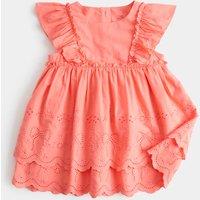M&S Pure Cotton Broderie Dress (0-5 Yrs) Orange