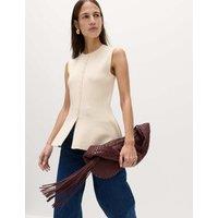M&S Ribbed Peplum Waisted Knitted Waistcoat Ecru