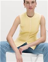 M&S Ribbed Peplum Waisted Knitted Waistcoat Ecru