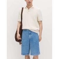 M&S Baggy Fit Pure Cotton Denim Shorts Mid Blue