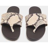 M&S Leather Snake Print Toe Post Mules Black Mix