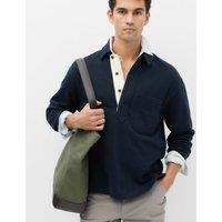 M&S Pure Cotton Heavyweight Long Sleeve Polo Shirt Navy
