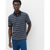 M&S Pure Cotton Yarn Dye Striped Polo Shirt Navy