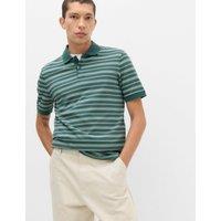 M&S Pure Cotton Yarn Dye Striped Polo Shirt Cedar