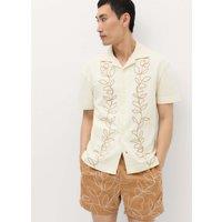 M&S Pure Cotton Embroidered Short Sleeve Shirt Ecru