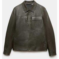 Autograph Grained Bonded Leather Overshirt Dark Taupe