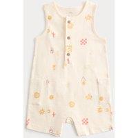 M&S Pure Cotton Jersey Island Print Romper (0-3 Yrs) Neutral