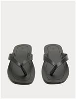 M&S Leather Flat Square Toe Flip Flops Black