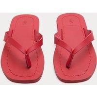M&S Leather Flat Square Toe Flip Flops Red
