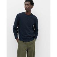 M&S Pure Cotton Soft Touch Long Sleeve T-Shirt Navy