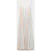 M&S Linen Rich Lace Insert Strappy Midi Shift Dress Pink Mix