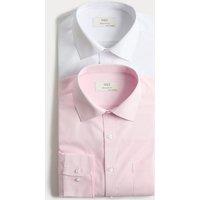 M&S 2 Pack Regular Fit Easy Iron Cotton Blend Shirts White Mix