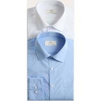 M&S 2 Pack Regular Fit Cotton Blend Shirts White/Med Blue