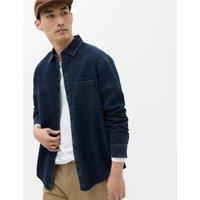 M&S Regular Fit Pure Cotton Denim Stripe Shirt Dark Blue