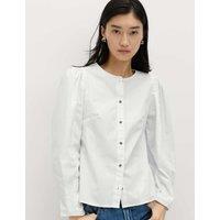 M&S Pure Cotton Printed Button Through Blouse Soft White