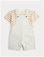 Ecru Denim Dungarees & Striped Tee Outfit (0-3 Years)
