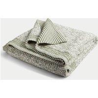 M&S Pure Cotton Floral Striped Bedspread Green Mix