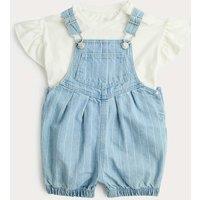 M&S 2 Piece Denim Striped Dungarees with Top (0-3 Yrs) Denim