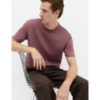 M&S Relaxed Fit Cotton Rich Ultimate Performance Striped T-Shirt Bordeaux