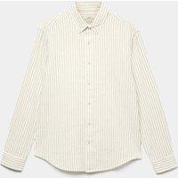 M&S Cotton Linen Blend Striped Shirt Ecru Mix